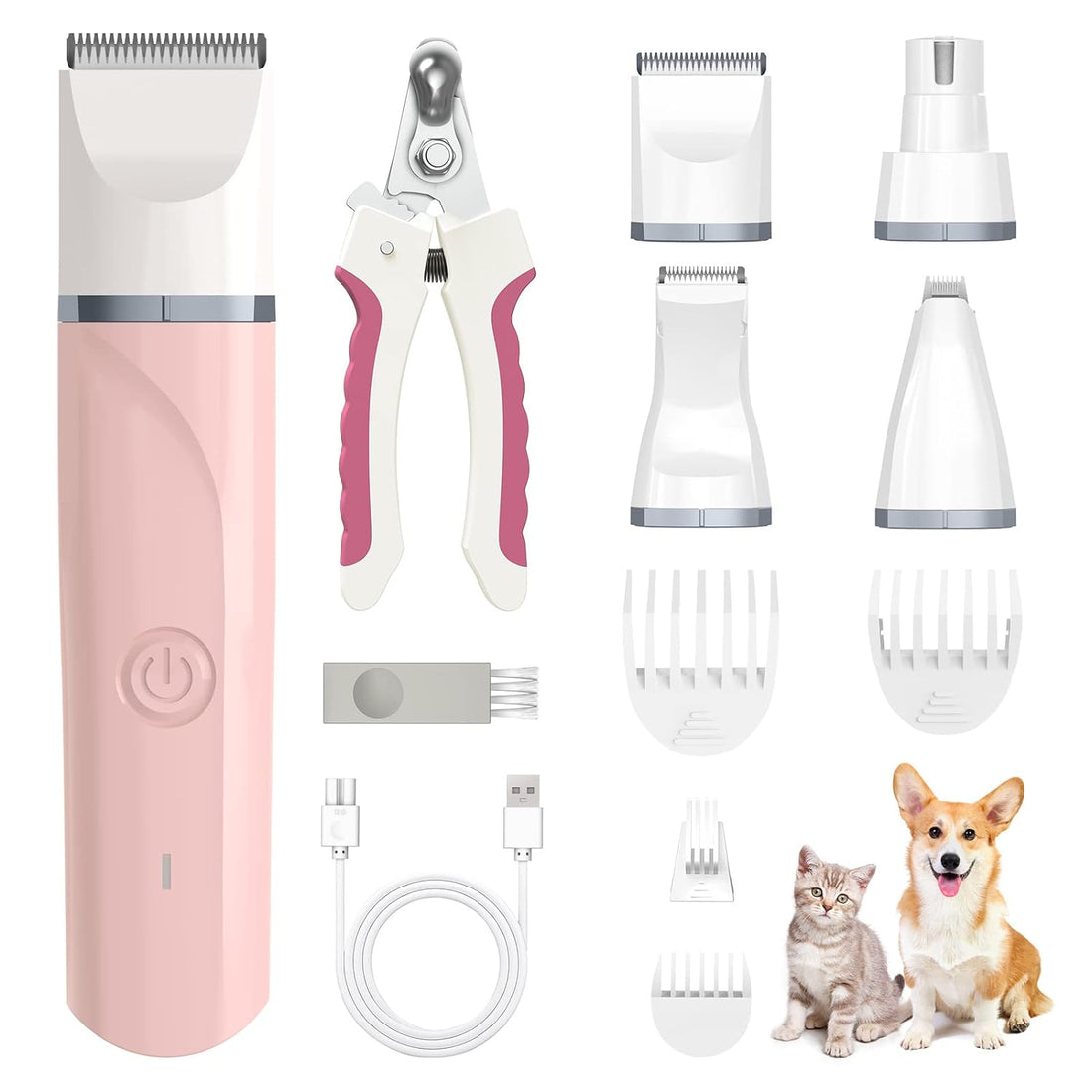 ENERTWIST Dog Grooming Kit 4 in 1 Pet Clippers Low Noise Rechargeable Cordless Electric Quiet Hair Clippers Set for Dogs Cats Pets