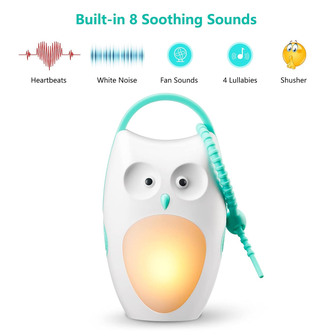 SOAIY Baby Sleep Soother Shusher Sound Machines, Baby Gift, Rechargeable Portable White Noise Machine with Night Light, 8 Soothing Sounds and 3 Timers for Traveling, Sleeping, Baby Carriage (owl)