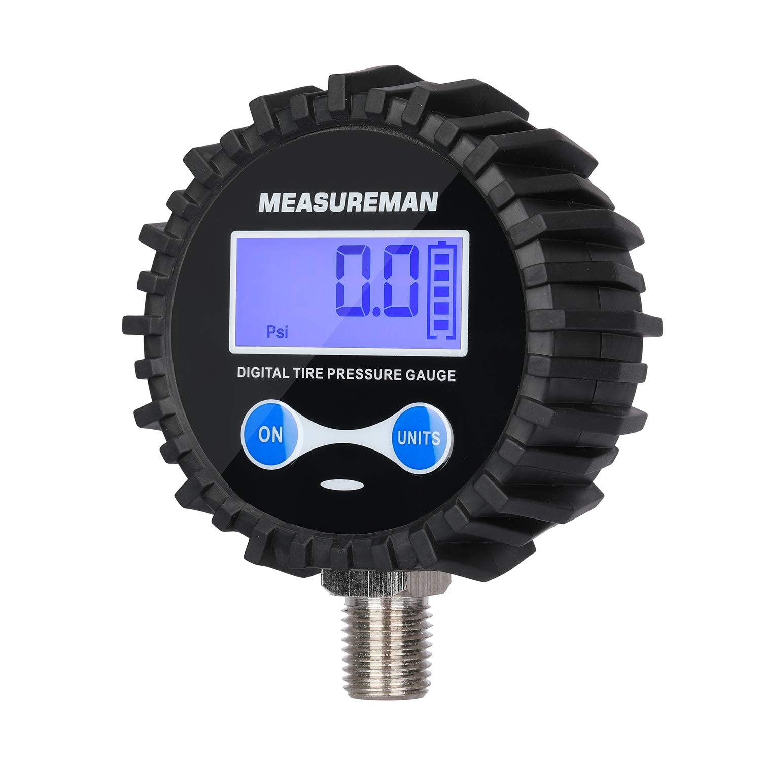 Measureman 2-1/2" Dial Size Digital Air Pressure Gauge with 1/4'' NPT Bottom Connector and Protective Boot, 0-60psi, Accuracy 1%, Battery Powered, with LED Light