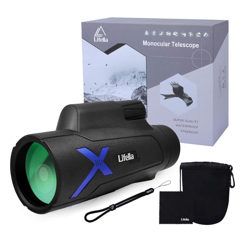 Lifella High Definition Monocular Telescope, 12X50 High Power Waterproof Monocular, BAK4 Prism FMC for Wildlife Bird Watching, Hunting, Climbing, Birdwatching, Camping, Travelling