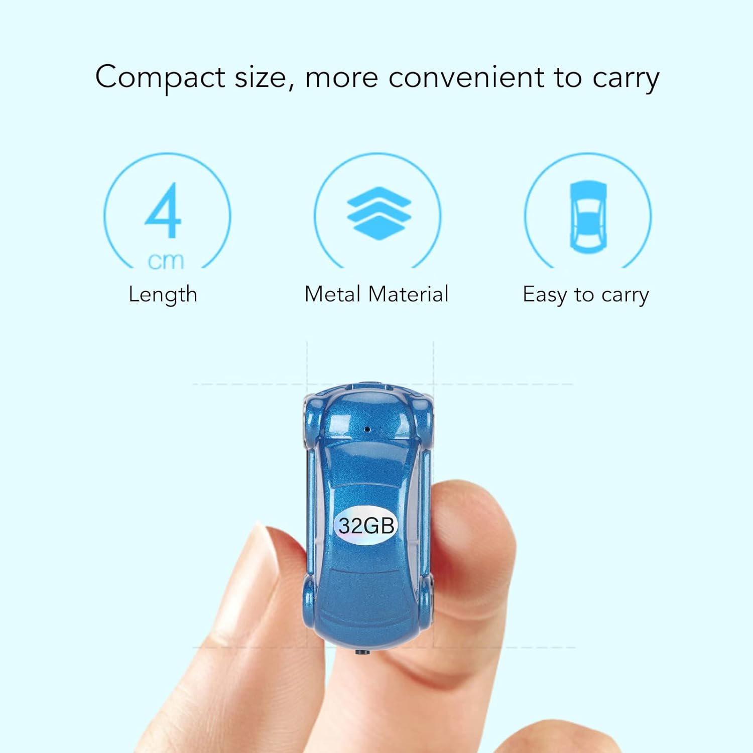 GOWENIC Mini HD Noise Cancelling Recorder, Mini Car Shape Voice Activated MP3 Recorder with Time Mark, Noise Cancellation, with Mark (Sky Blue)