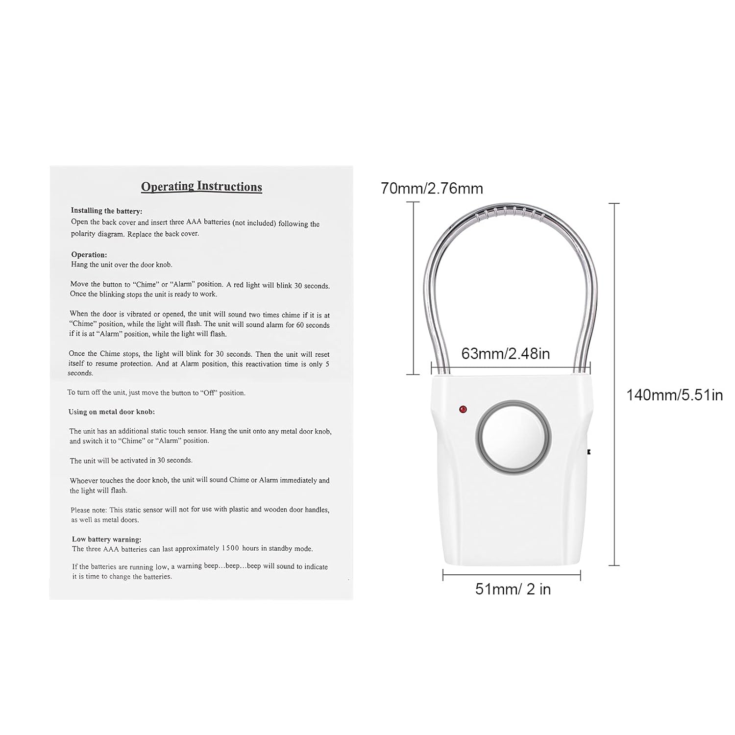 Elebinke Door and Window Alarm, Door/Window Sensor with 120db Alarm Audible up to 500 Ft (150M) Touching Vibration Triggered Security Alarm for Travel Hotel Apartment Home Security