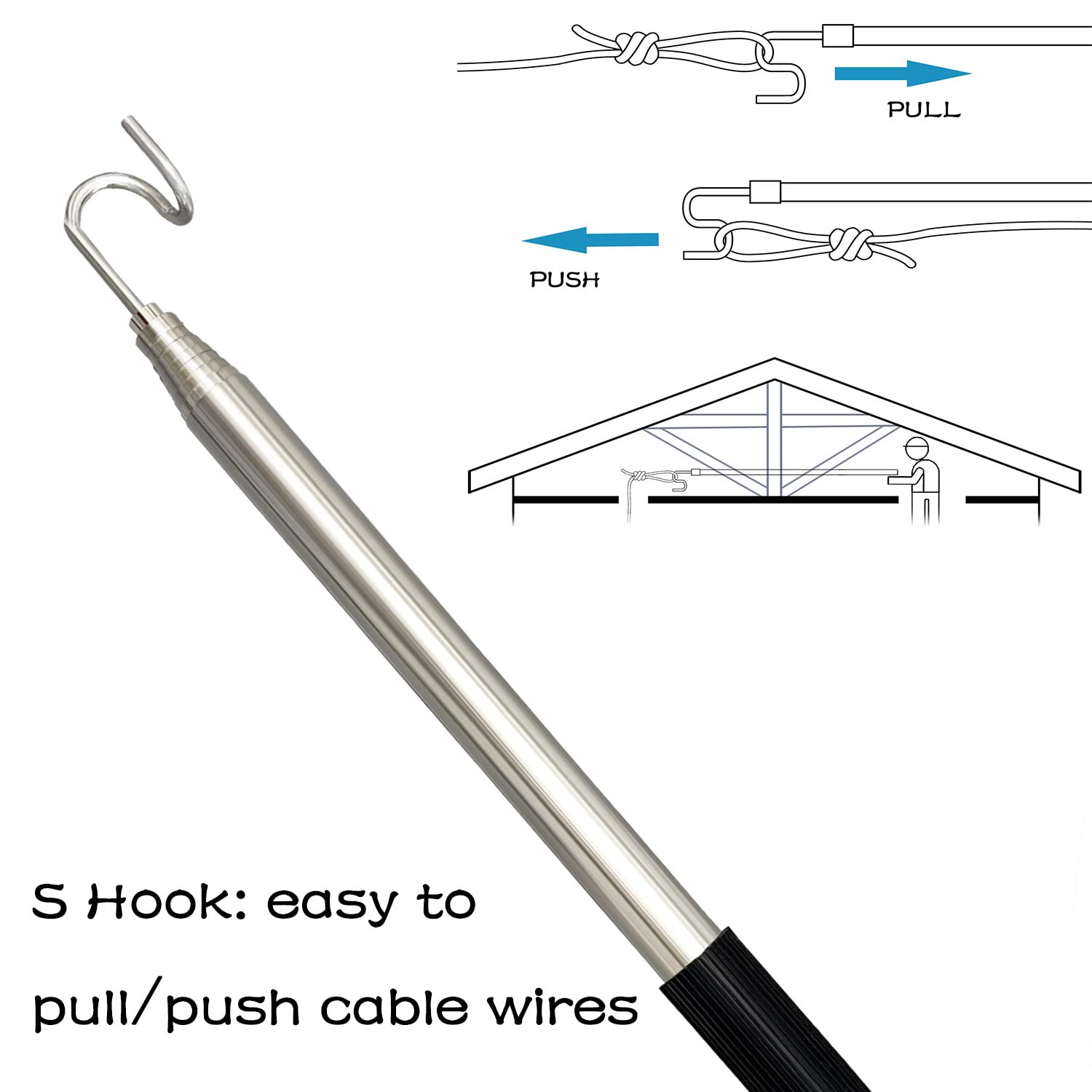 AHRYLXY Telescoping Pole with Hook Magnetic Pickup Grabber Tool, Telescopic Push Pull Rod Wire Grabber Tool Fish Stick, Telescopic Magnetic Pick-Up Tool