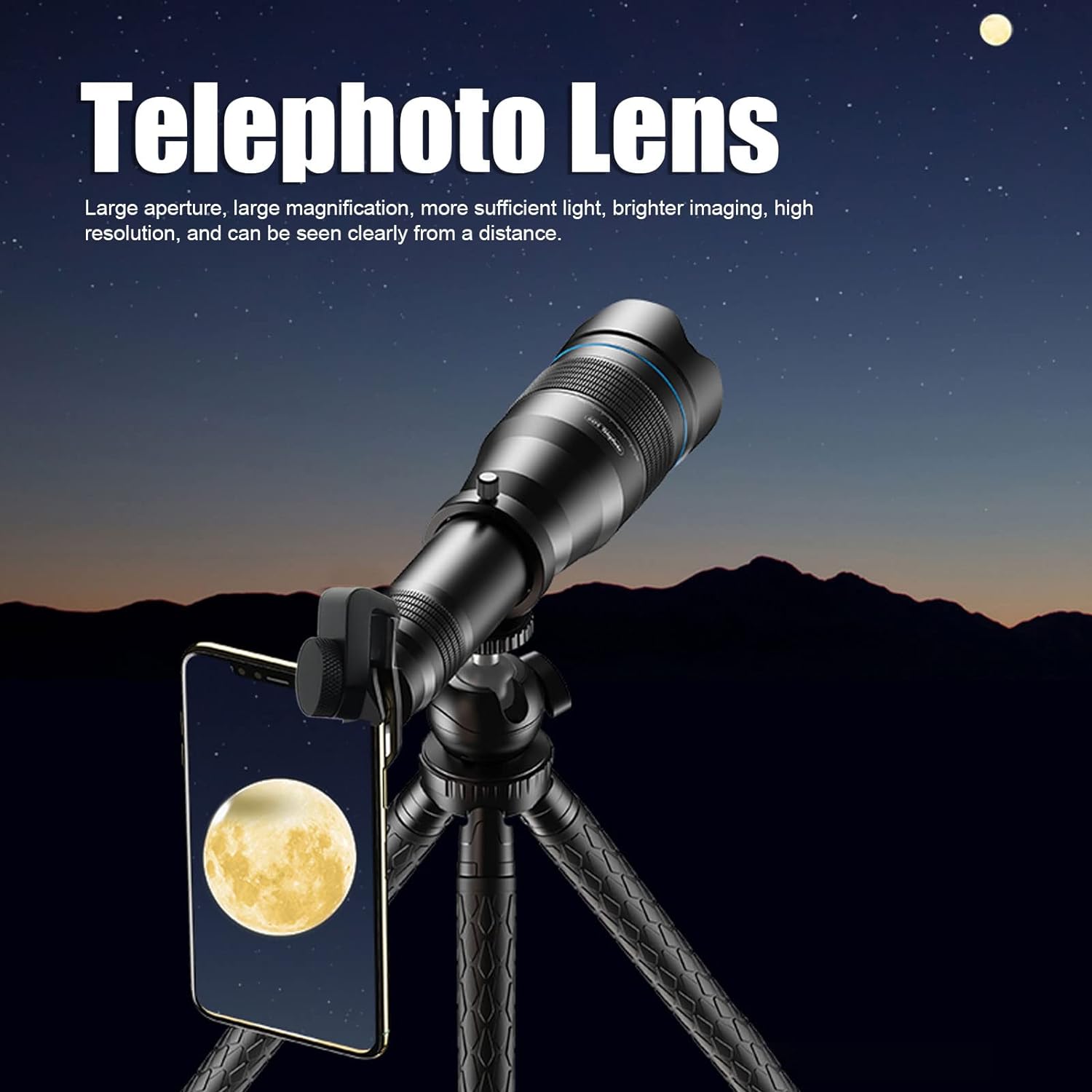 60x Telephoto Lens High Definition Large Aperture Objective Lens Mobile Phone Telephoto Lens with Tripod Phone Compact with Smartphone Adapter Camera Lens