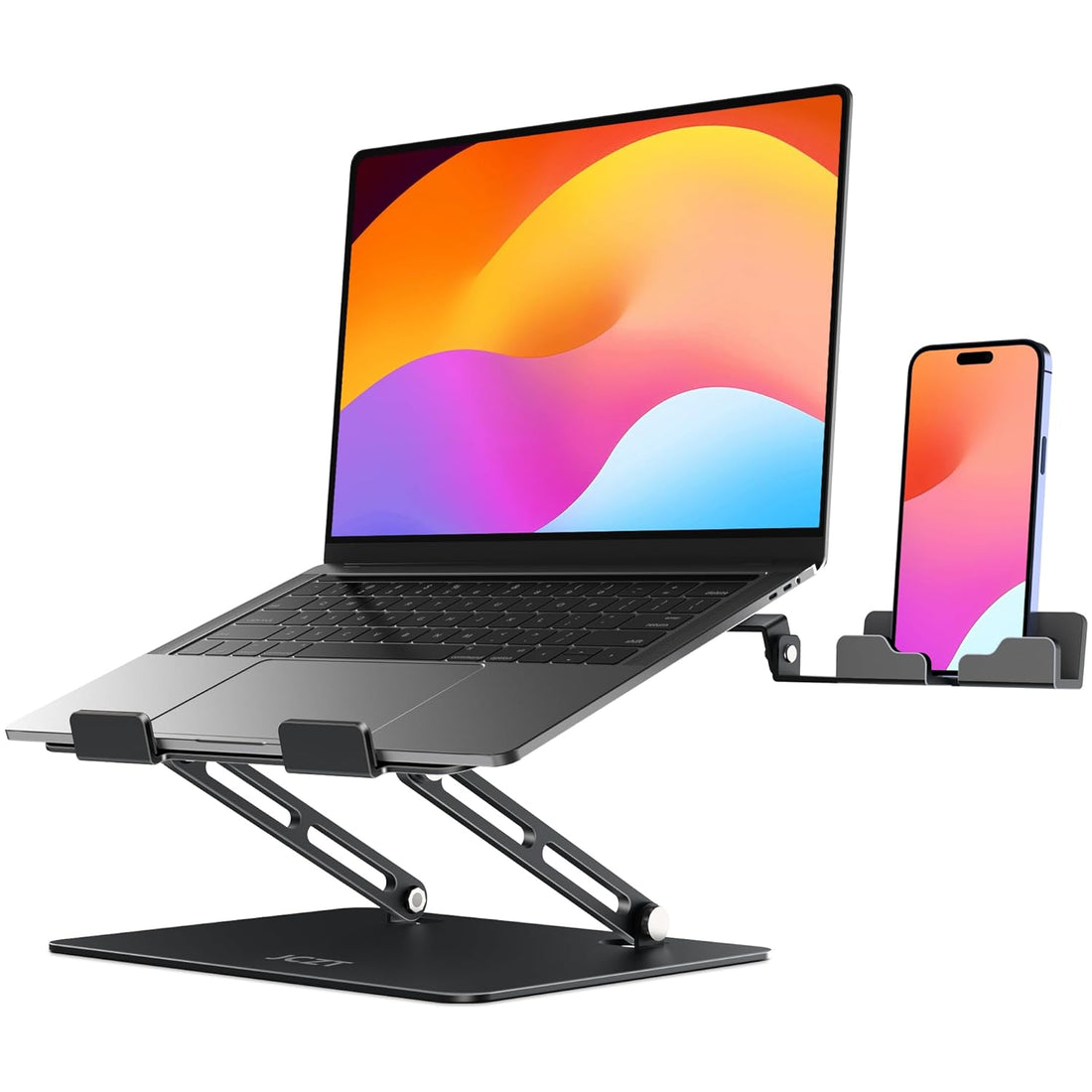 JCZT Adjustale Laptop Stand for Desk with Phone Holder, Aluminum Universal Computer Stand for Laptop, Ergonomic Laptop Riser fits All MacBook 11-16 inches, Black