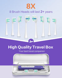 Sonic Electric Toothbrushes for Adults, 8 Brush Heads Electric Toothbrush Deep Clean 5 Modes, Rechargeable Travel Toothbrushes Fast Charge with 2 Minutes Smart Timer (Deep Purple)