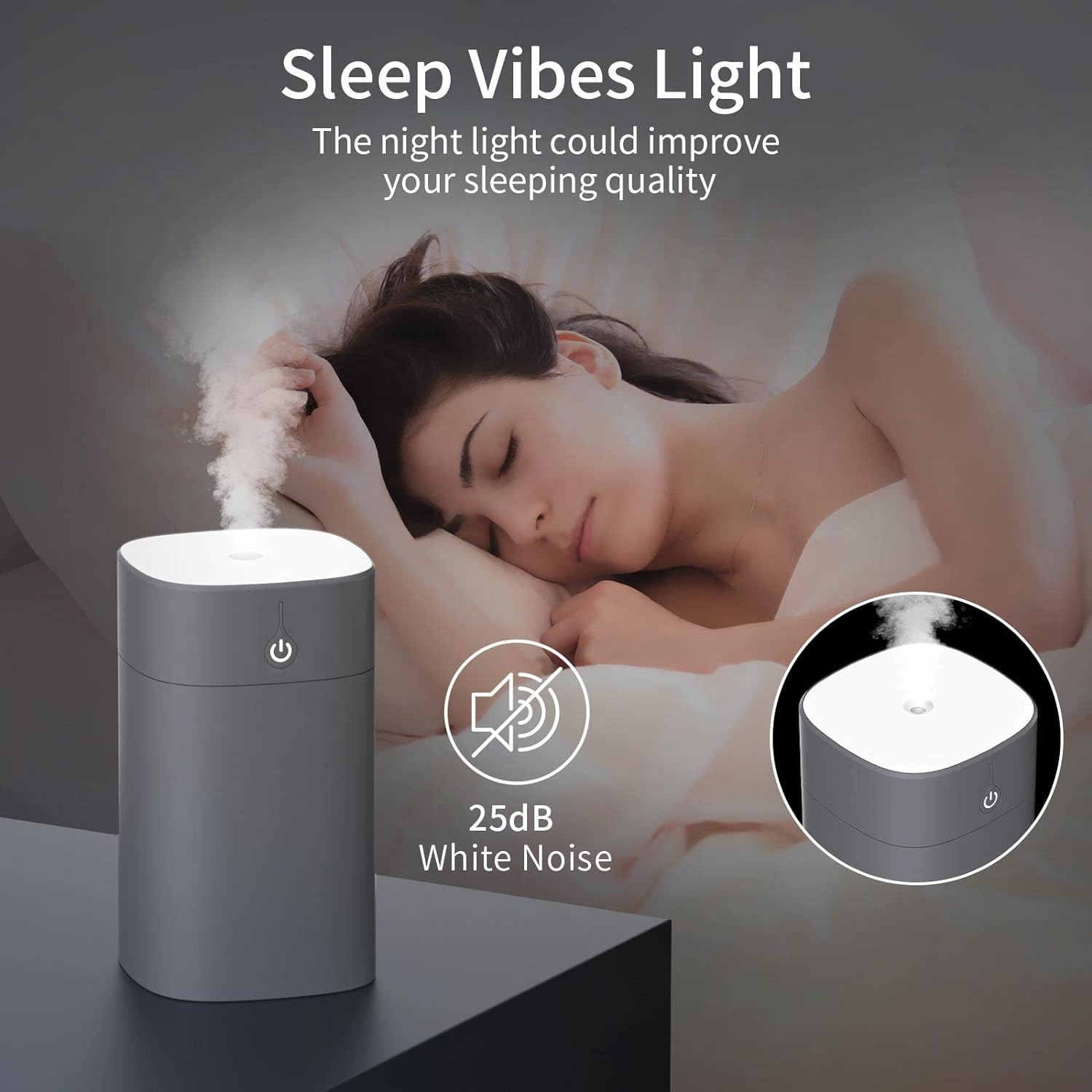 Humidifiers for Bedroom Colorful Cool Mist Humidifier 350ML Portable Mini Humidifier with Night Light,Jelison Auto Shut-Off, 2 Mist Modes,Super Quiet, for Home,Office,game,Grey