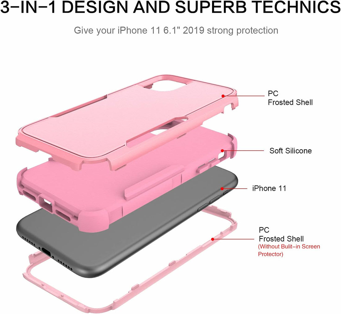 BENTOBEN iPhone 11 Case, Phone Case iPhone 11, Heavy Duty 3 in 1 Full Body Rugged Shockproof Hybrid Hard PC Soft TPU Bumper Drop Protective Girls Women Boy Men Covers for iPhone 11 6.1", Pink Design