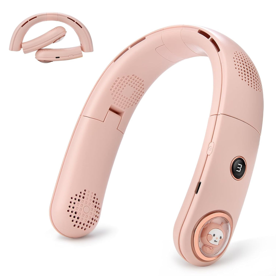 RUIOMII Neck Fans Portable Rechargeable Personal Fans for Your Neck 360° Cooling 3600 mAh Ultra-long Battery Life 3 Speeds Low-Noise Hand-Free Beat the Hot Foldable Neck Fans Pink