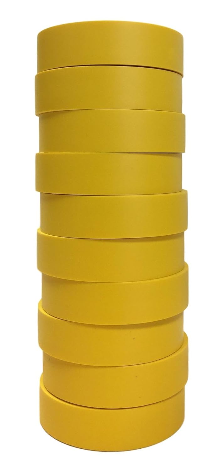 TradeGear Electrical Tape Yellow Matte – 10 Pk Waterproof, Flame Retardant, Strong Rubber Based Adhesive, UL Listed – Rated for Max. 600V and 80oC Use – Measures 60’ x 3/4" x 0.07"