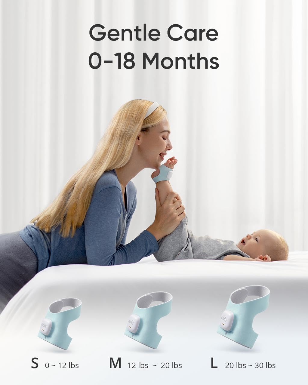 eufy Baby Smart Sock S320 Baby Monitor with 2.4 GHz Wi-Fi, Track Sleep Patterns, Naps, Heart Rate, and Blood Oxygen Levels, Soft and Comfortable, for Babies 0-18 Months, No Monthly Fee