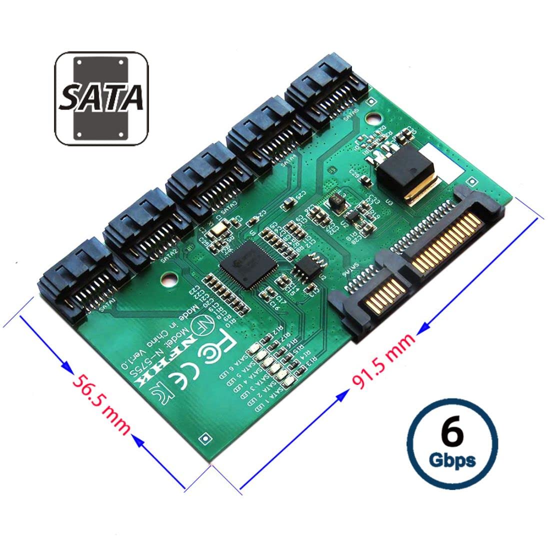 Chenyang SATA 3.0 Splitter Ports Adapter,SATA 1 to 5 SATA 3.0 HUB Converter Adapter PM Multiplier Port Selector JMB575