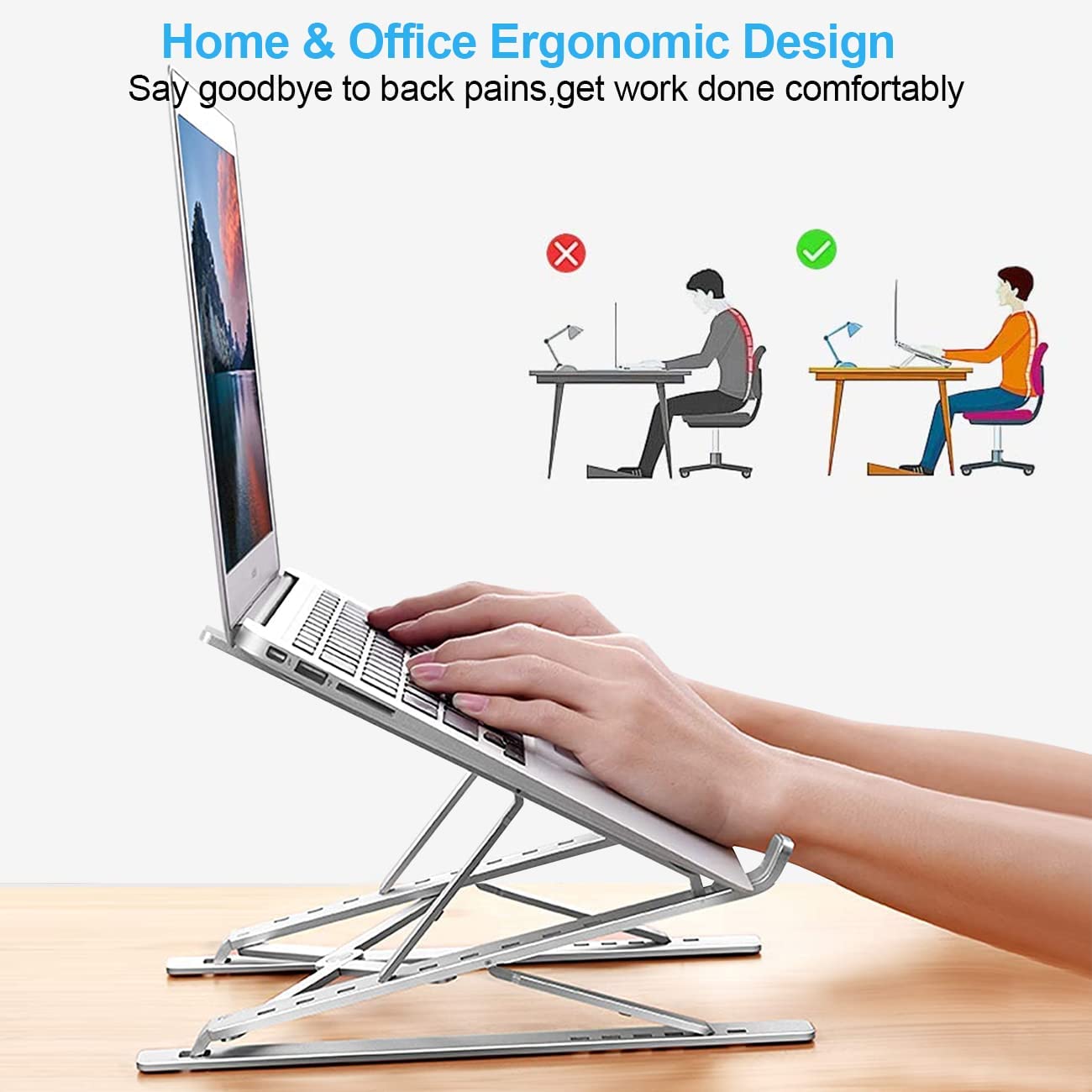 Laptop Stand for Desk，Stable MacBook Pro Stand，Ergonomic Aluminum Computer Riser for 12 13 15 16 17 inch ，Computer Cooling Stand for Mac MacBook Pro Air,HP, Dell, More PC Notebook (Light Silver)