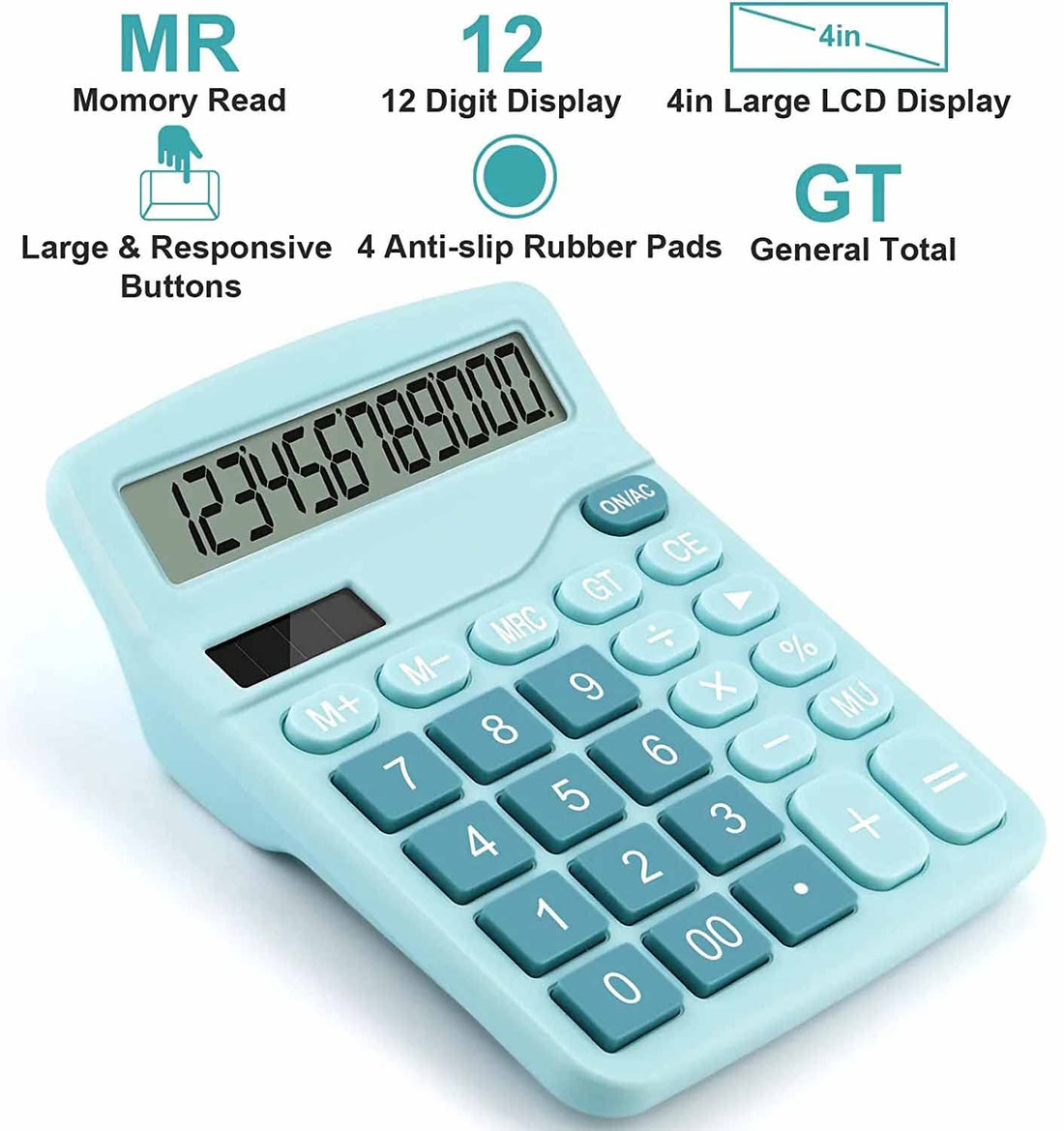 Office Desk Calculator, Cute Calculator for Kids, Basic Calculators Desktop, Dual Power Simple Financial Calculator with Big Button Large Display for Office Home and School (Blue)