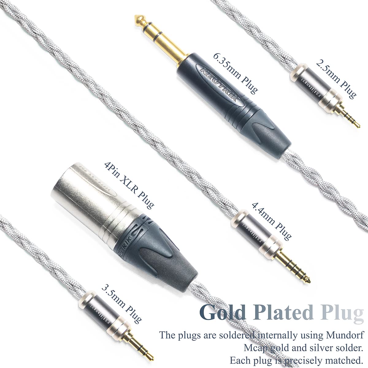FSIjiangyi 6N Single Crystal Silver Upgrade Headphone Cable HiFi Balance Cable for Focal Utopia (4Pin XLR Plug)