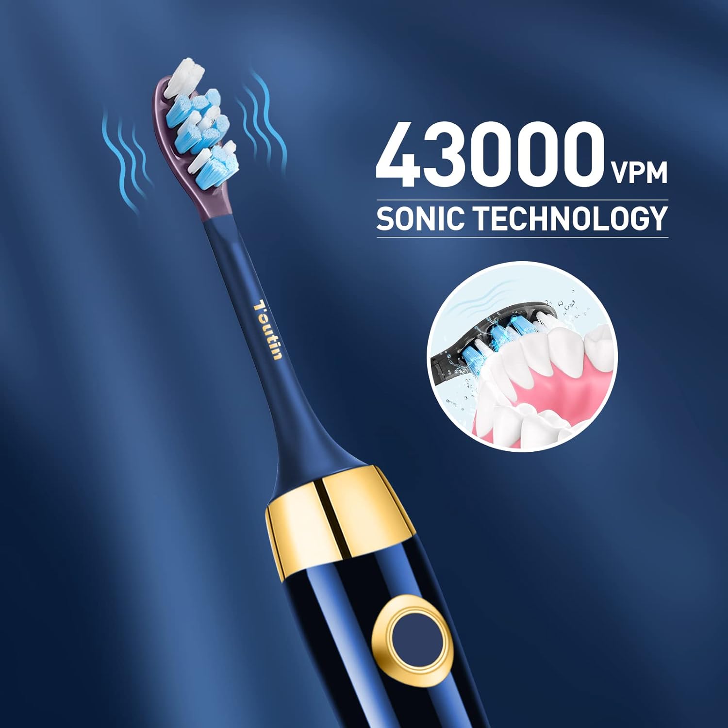 TouTin Electric Toothbrush, Sonic Electric Toothbrush for Adults with 12 Brush Heads, Electric Travel Toothbrush, LED Light Toothbrush,IPX7 Waterproof (Blue)