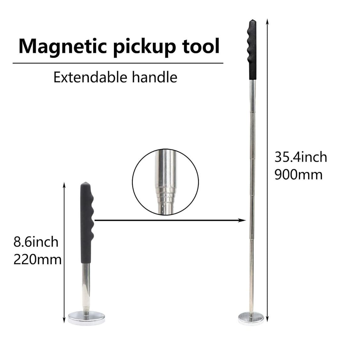 Evecad Magnetic Pickup Tool, Telescoping Magnet Sweeper, Screws Parts Finder with 18Lbs Magnetic Pull Capacity, Nail Magnet, Extendable Telescoping Magnetic Pickup Tool, Retractable from 8 to 34 inch