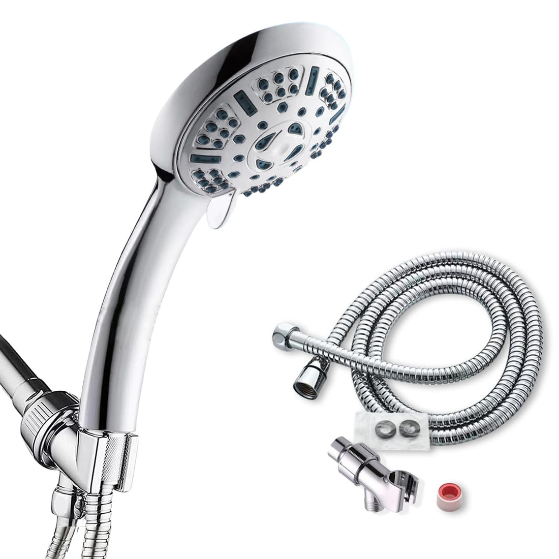 Shower Head With Handheld Water Saving 6 Functions 4" Chrome Face High Pressure Handheld Shower Head Portable Adjustable Shower Heads With Hose