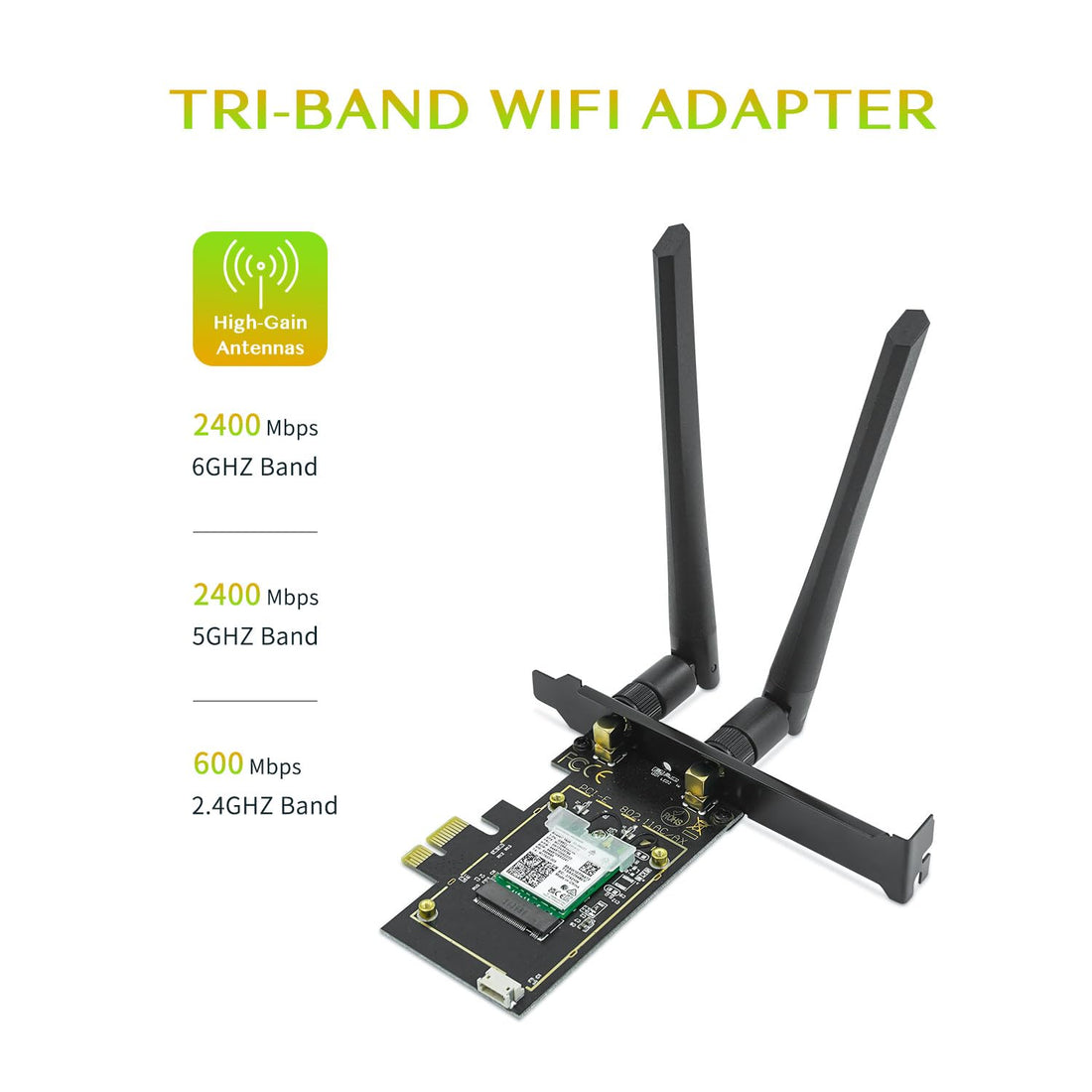 QFly PCIe WiFi 6E Card BT 5.3,Intel AX210 Chipset,Wireless WiFi Card Up to 5400Mbps(6GHz/5GHz/2.4GHz), Tri-Band WiFi Adapter mit OFDMA, Ultra-Low Latency, Supports Windows 11, 10 (64bit)