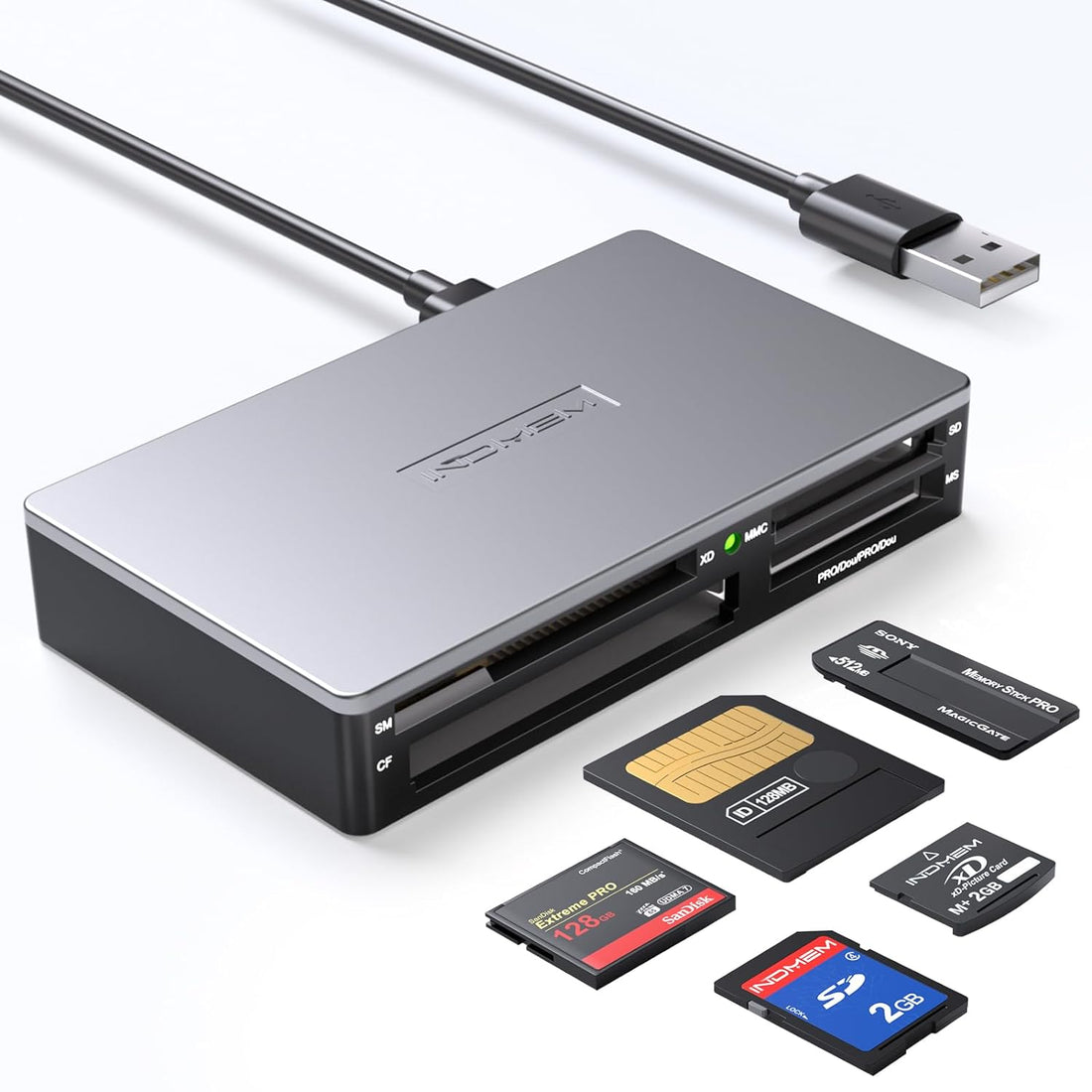 SmartMedia Card Reader Writer All-in-1 USB Universal Multi Card Adapter Slim Hub Read Smart Media, xD, SD, SDHC, SDXC, UHS-I, MMC, MS Pro Duo, CF, MD, Camera Flash Memory Cards For Windows, Mac, Linux