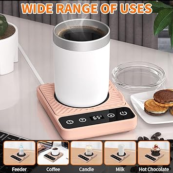 Coffee Mug Warmer,Smart Coffee Cup Warmer for Desk with Automatic Shut Off, 6 Temp Mug Warmer with Timer,Electric Mug Warmer for Coffee Tea Pink