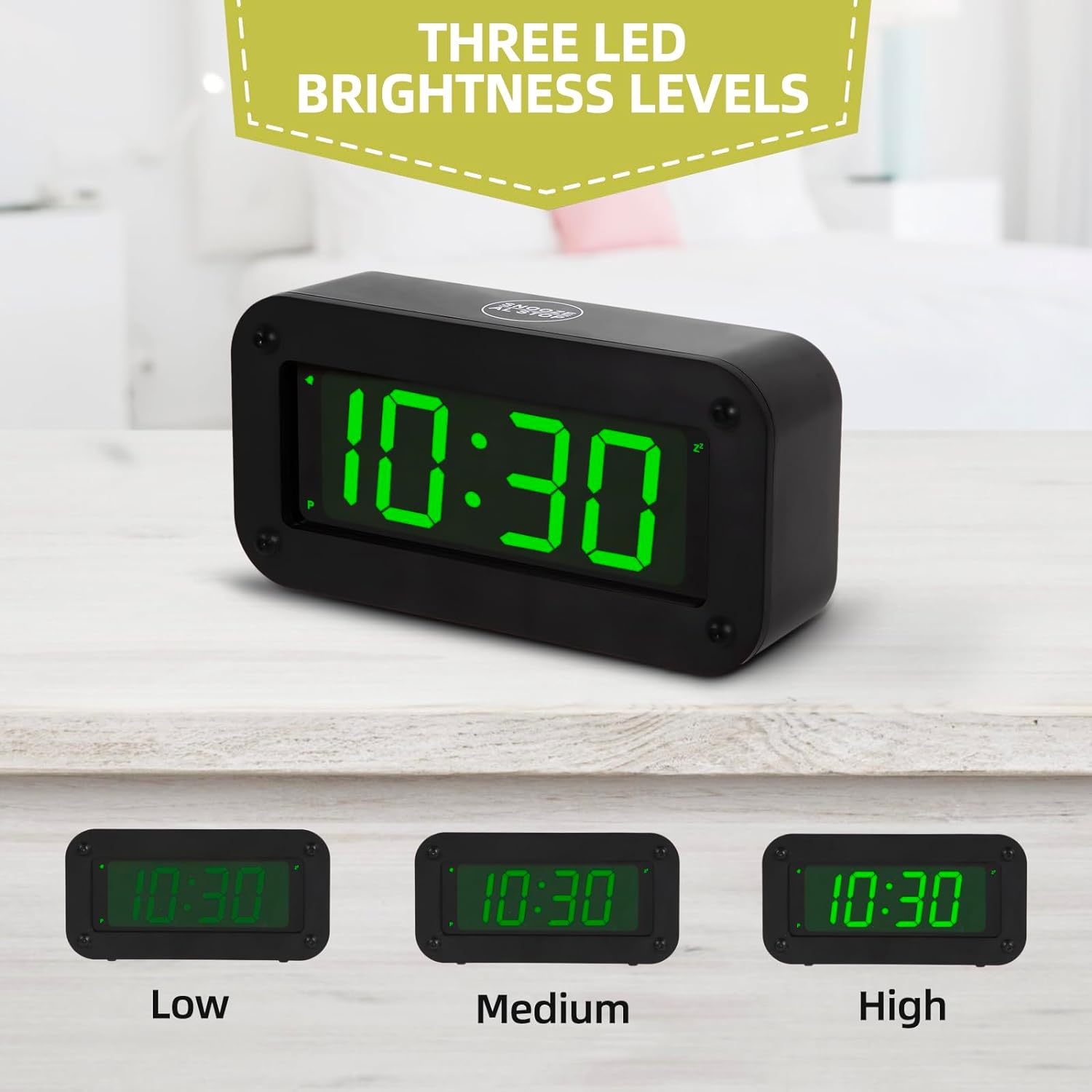 Timegyro Digital Alarm Clock Battery Operated with LED Display, Long Battery Life for 12 Months, Black Case with Green Digits