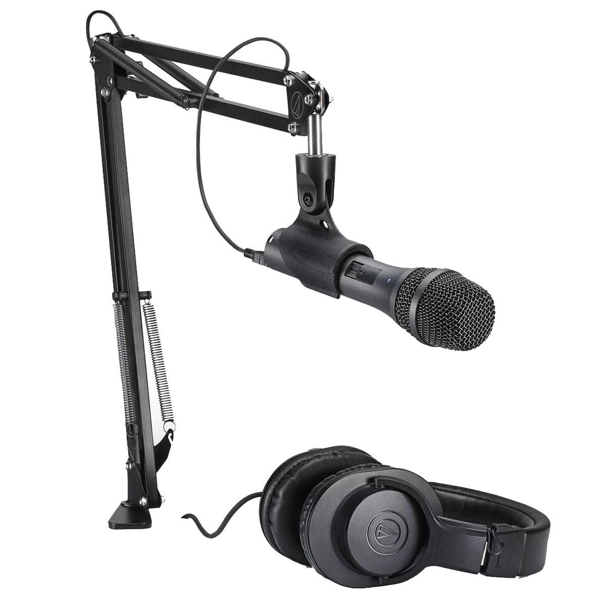 Audio-Technica AT2005USBPK Vocal Microphone Pack for Streaming/Podcasting, Includes USB and XLR Outputs, Adjustable Boom Arm, & Monitor Headphones,Black