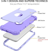 BENTOBEN iPhone 11 Case, iPhone 11 Phone Case, 3 in 1 Heavy Duty Rugged Hybrid Hard PC Cover Soft Silicone Bumper Impact Resistant Shockproof Protective Cases for iPhone 11 6.1 Inch, Purple/Lavender