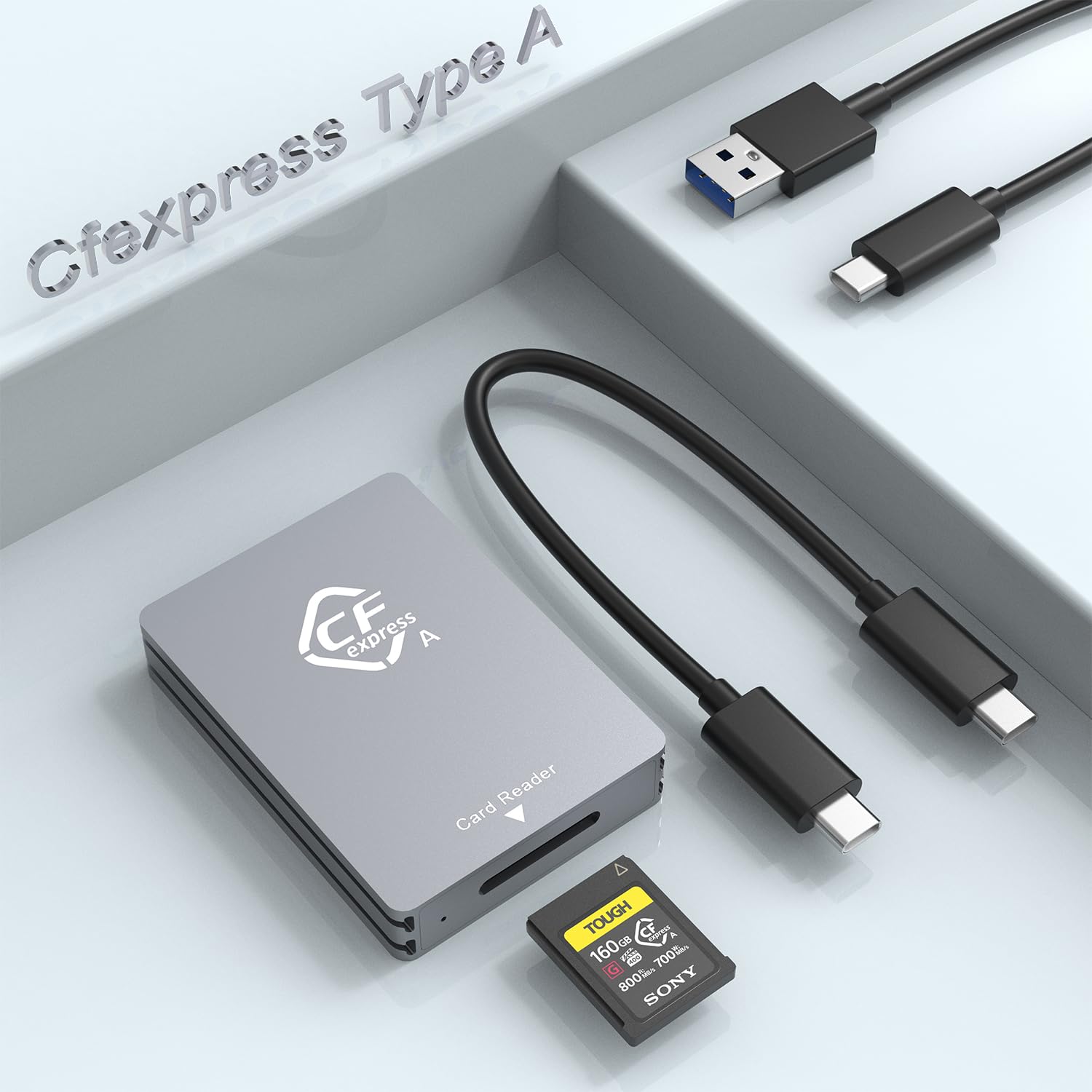 CFexpress Type A Card Reader,USB 3.2 Gen 2 10Gbps SuperSpeed CFexpress Type A Memory Card Adapter,Portable Aluminum Sony CFexpress Type A Reader with USB C to USB C/USB A Cable