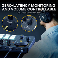 Audio Interface with DJ Mixer and Sound Card, Maonocaster Lite Portable ALL-IN-ONE Podcast Production Studio withMicrophone for Guitar, Live Streaming, PC, Recording and Gaming (AU-AM200-S6)