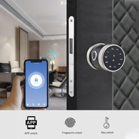 Cornesty 5-in-1 Smart Door Lock Keyless Entry Biometric Door Knob with Keypad BT App Remote Control Password Fingerprint Door Lock with IC Card Mechanical Key for Home Apartment Hotel Office Black