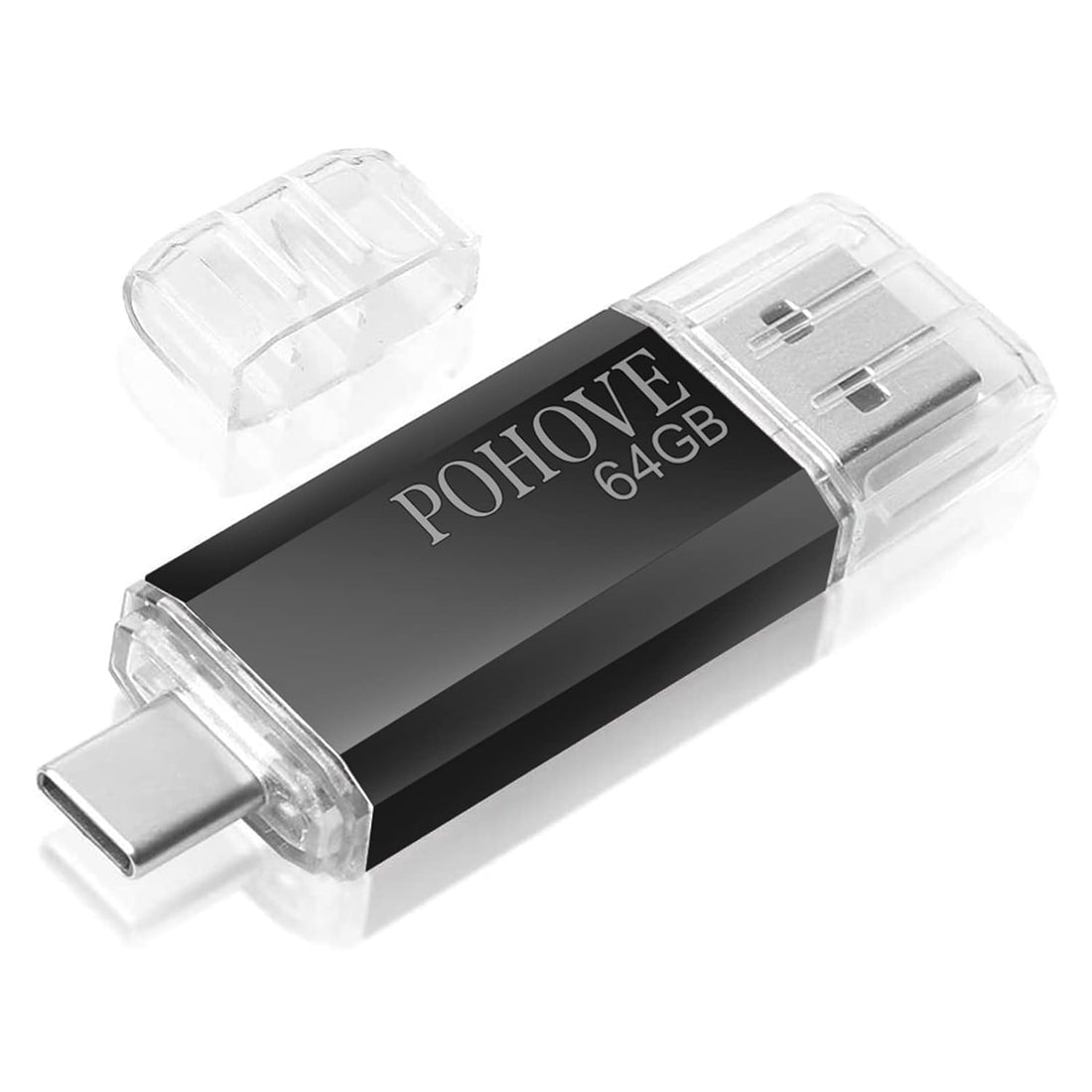 POHOVE USB C Memory Stick 64GB Type C USB Flash Drive 64GB 2-in-1 OTG Pen Drive 64 GB USB Key Compatible with Samsung Huawei Oneplus Android Smartphone MacBook PC Tablets (Black)