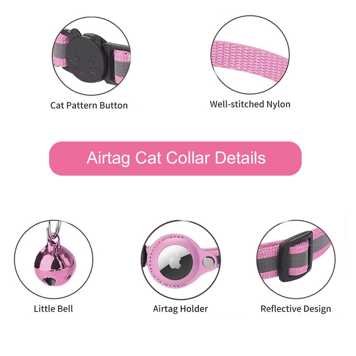 Cat Collar Breakaway with Airtag Holder - Adjustable Reflective AirTag Cat Collar with Bell Integrated Kitten Collar GPS Cat Collars Tracker for Girl Boy Cats Puppies (Black)