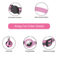 Cat Collar Breakaway with Airtag Holder - Adjustable Reflective AirTag Cat Collar with Bell Integrated Kitten Collar GPS Cat Collars Tracker for Girl Boy Cats Puppies (Purple)