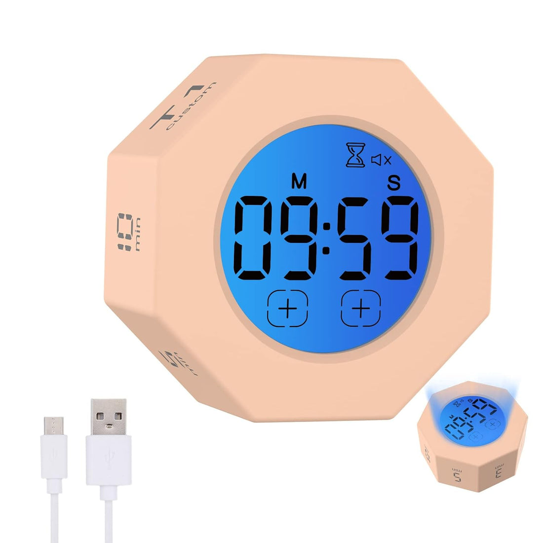 Cube Timer , Time Management Timer ，8 Side Multi Timer with Customization Time and Gravity Sensor Flip , for Studying, Kitchen Cooking, Reading , Yoga,Exercise (30S-1-3-5-10-30-T1-T2 Min)（Pink）