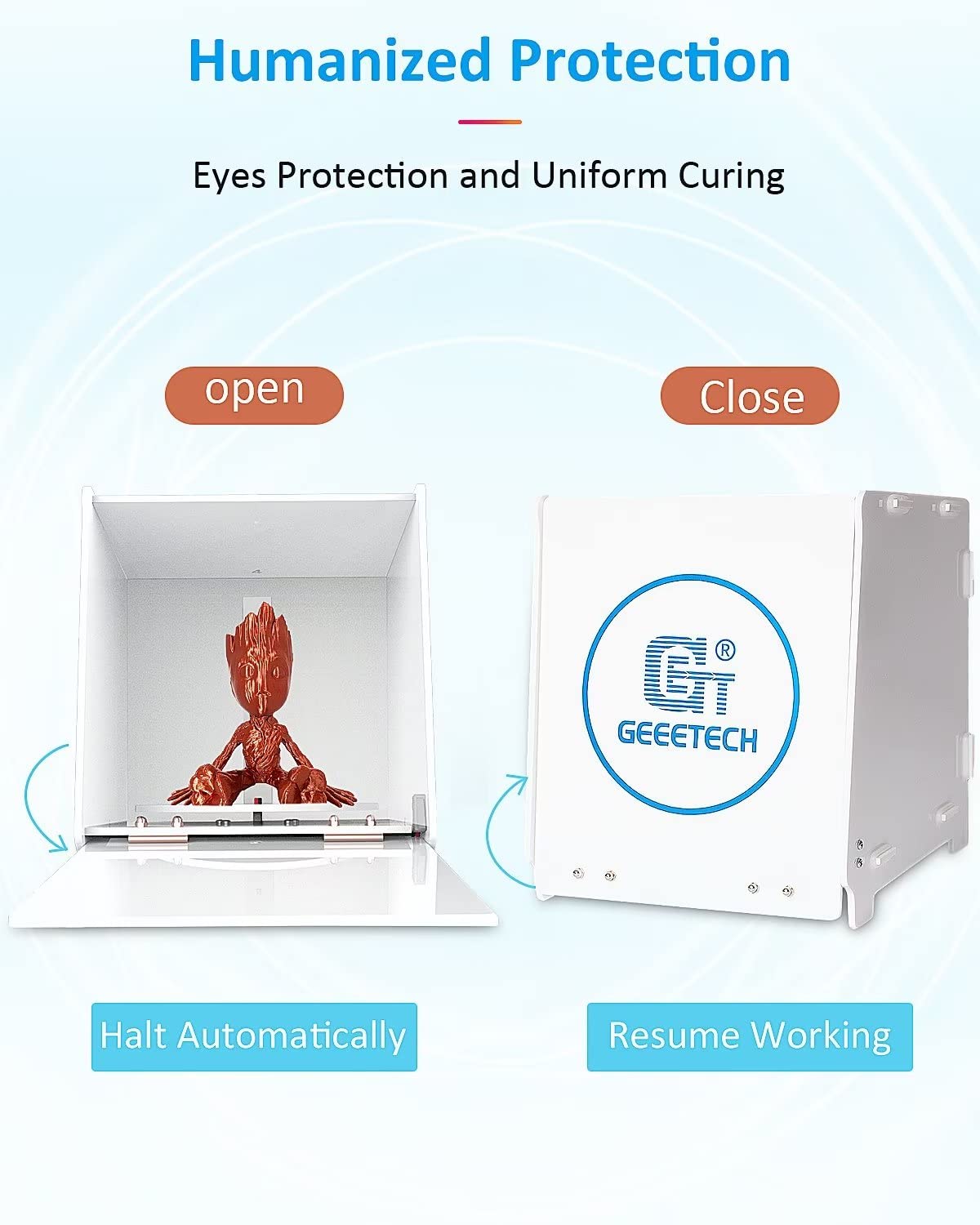 Geeetech UV Resin Curing Box with 360° Turntable 405nm UV Curing Light Station for UV Models Intelligent Time Control UV Cure Station Suitable for SLA/DLP/LCD