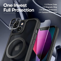 TAURI [5 in 1 Defender Designed for iPhone 13 Case, [Not-Yellowing] with 2X Tempered Glass Screen Protector + 2X Camera Lens Protector [Military-Grade Drop Protection] Shockproof 6.1 Inch Matte Black