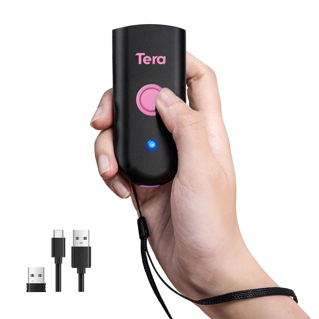 Tera Mini 1D Barcode Scanner: Pocket Waterproof Wireless Laser Scanner 3 in 1 Compatible with Bluetooth USB Wired Portable Bar Code Reader for Store Logistics Work with iOS Windows Android 1100L Pink