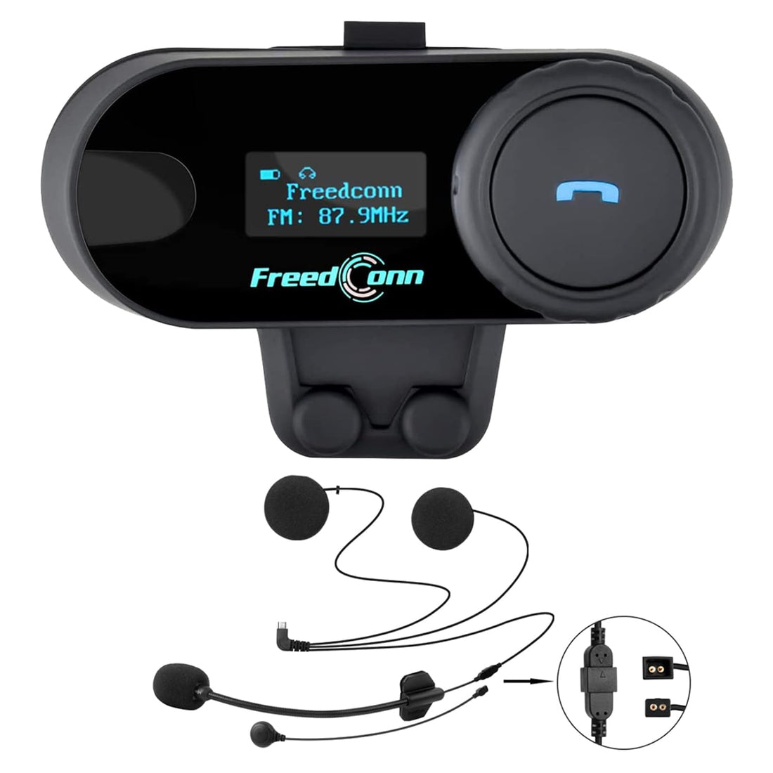 FreedConn Motorcycle Communication Tcom-Sc Helmet Bluetooth Headset Intercom for Motorbike Skiing LCD Screen, Fm Radio, Handsfree, Range-800M, 2-3Riders Pairing, Black - 1 Units with Soft Cable