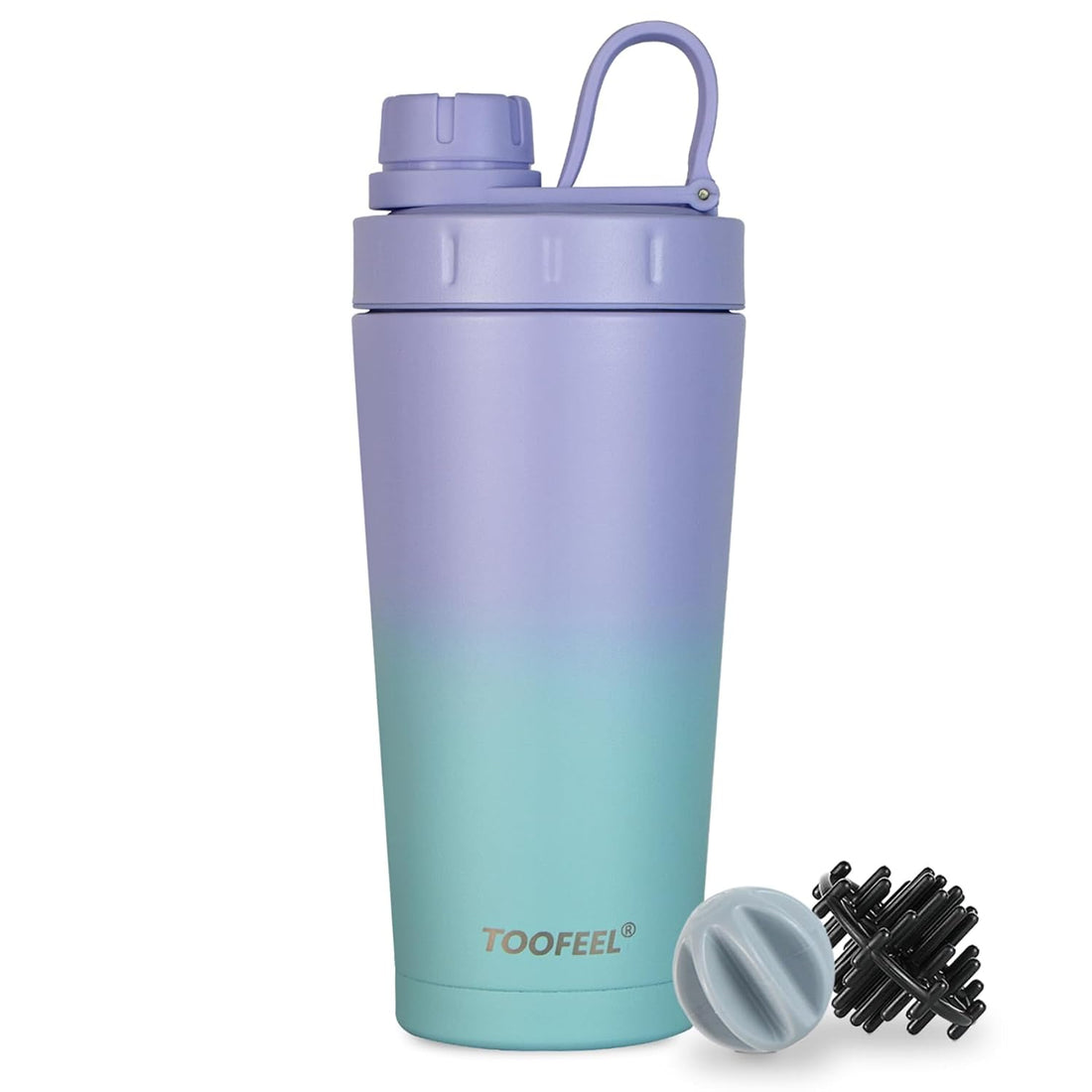 TOOFEEL Insulated Protein Shaker Bottle - 20 oz Stainless Steel Shaker Cups With 2 Shaker Balls, Keeps Cold/Hot, Double Walled Vacuum Metal Protein Shaker, BPA Free Leakproof Gym Shaker