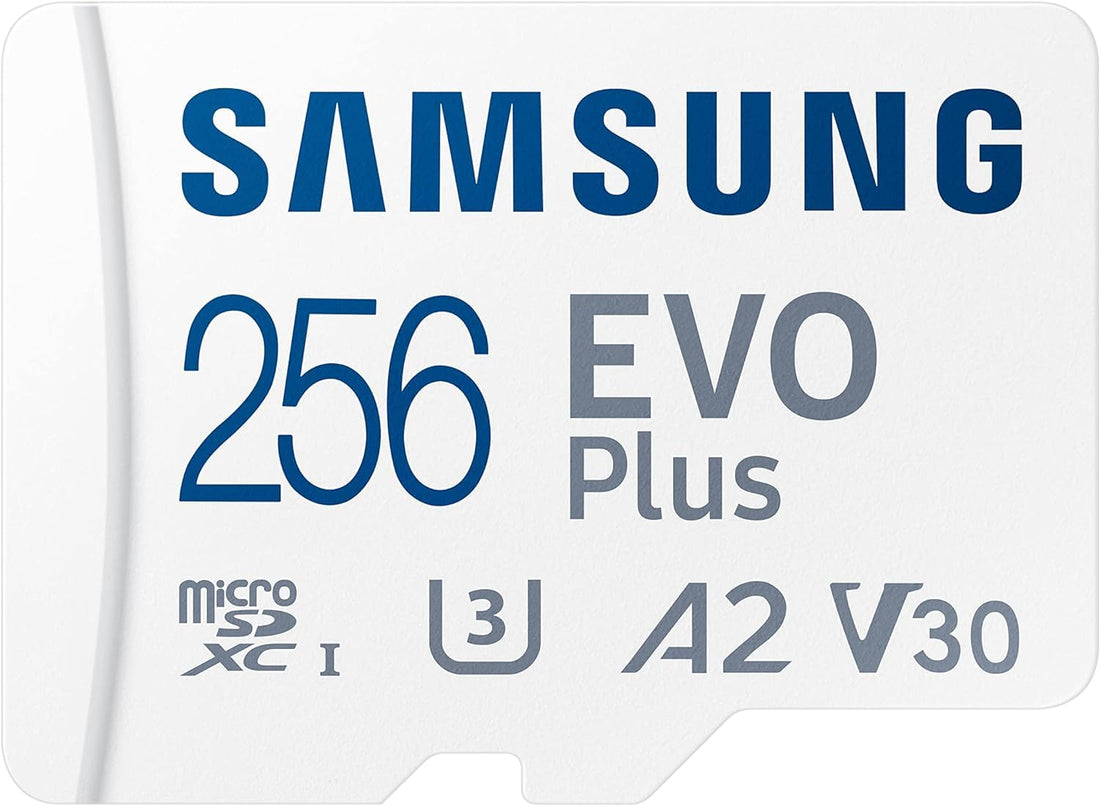 SAMSUNG EVO Plus w/SD Adapter Micro SDXC, Up-to 130MB/s, Expanded Storage for Gaming Devices, Android Tablets and Smart Phones, Memory Card, Micro SD Card W/Carrying Pouch (256, GB)