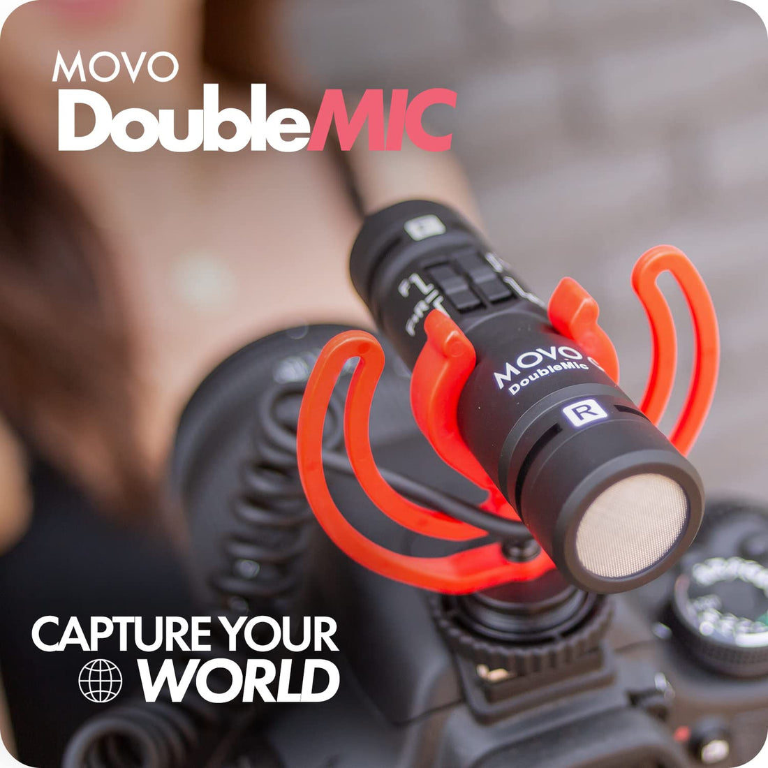 Movo DoubleMic V2 Two-Sided Supercardioid Video Shotgun Microphone for iPhone, Android, Smartphones or DSLR Camera - Dual Capsule External Mic with Improved Wind Protection - Latest Version