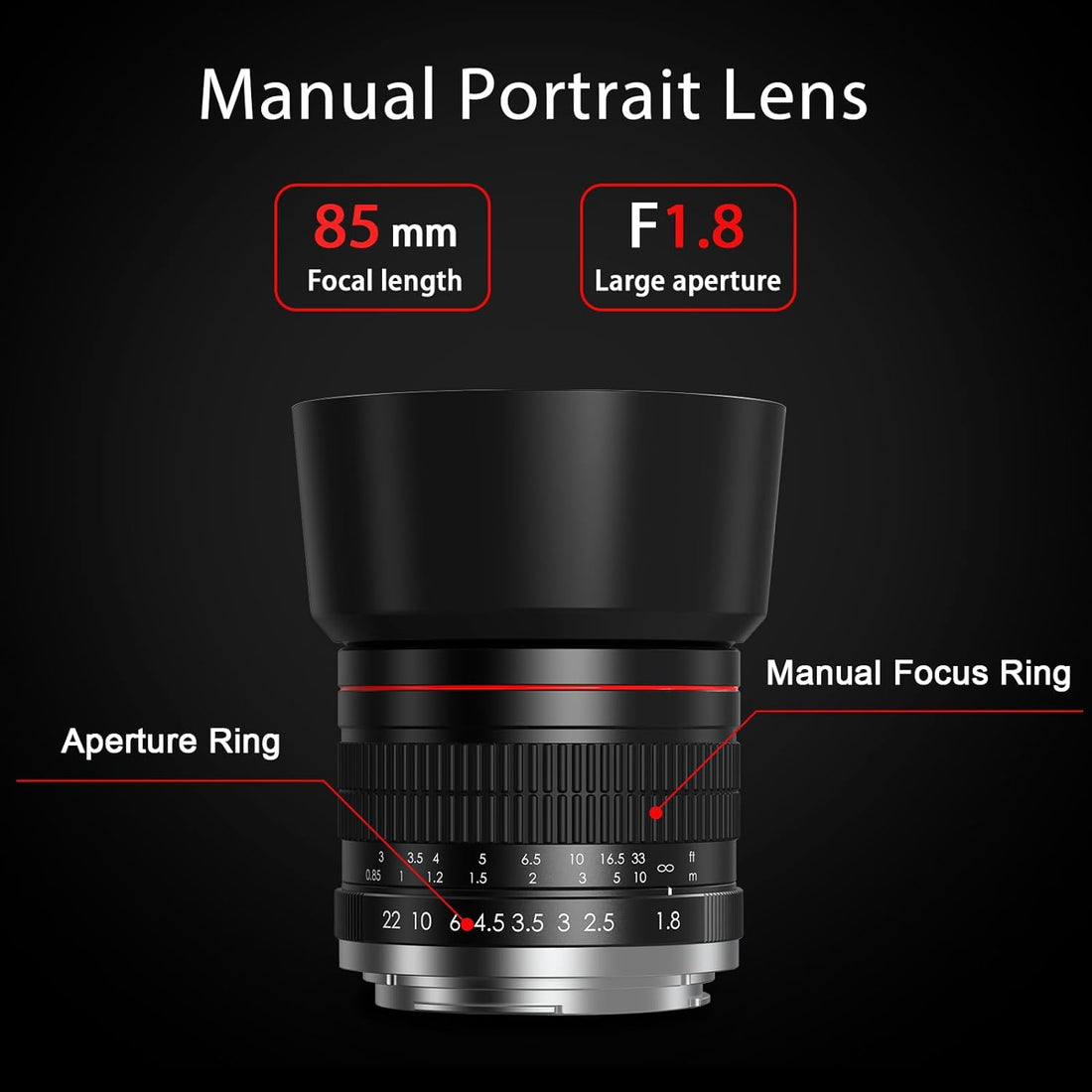 85mm f1.8 Portrait Lens - F Lens for Nikon, Medium Telephoto Lenses Manual Camera Lenses for Nikon D3500 D850 D7500 D5600 D3400 D500 D7200 D5500 D750 D810 D3300 D5300 D610 D7100 D5200 D600 D3200 etc
