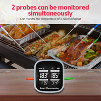 RUSUO Meat Thermometer LCD Digital Food Grill Thermometer with Alarm 2 Probes APP Control Thermometer Cooking Food Meat Thermometer for Grill/Oven/BBQ