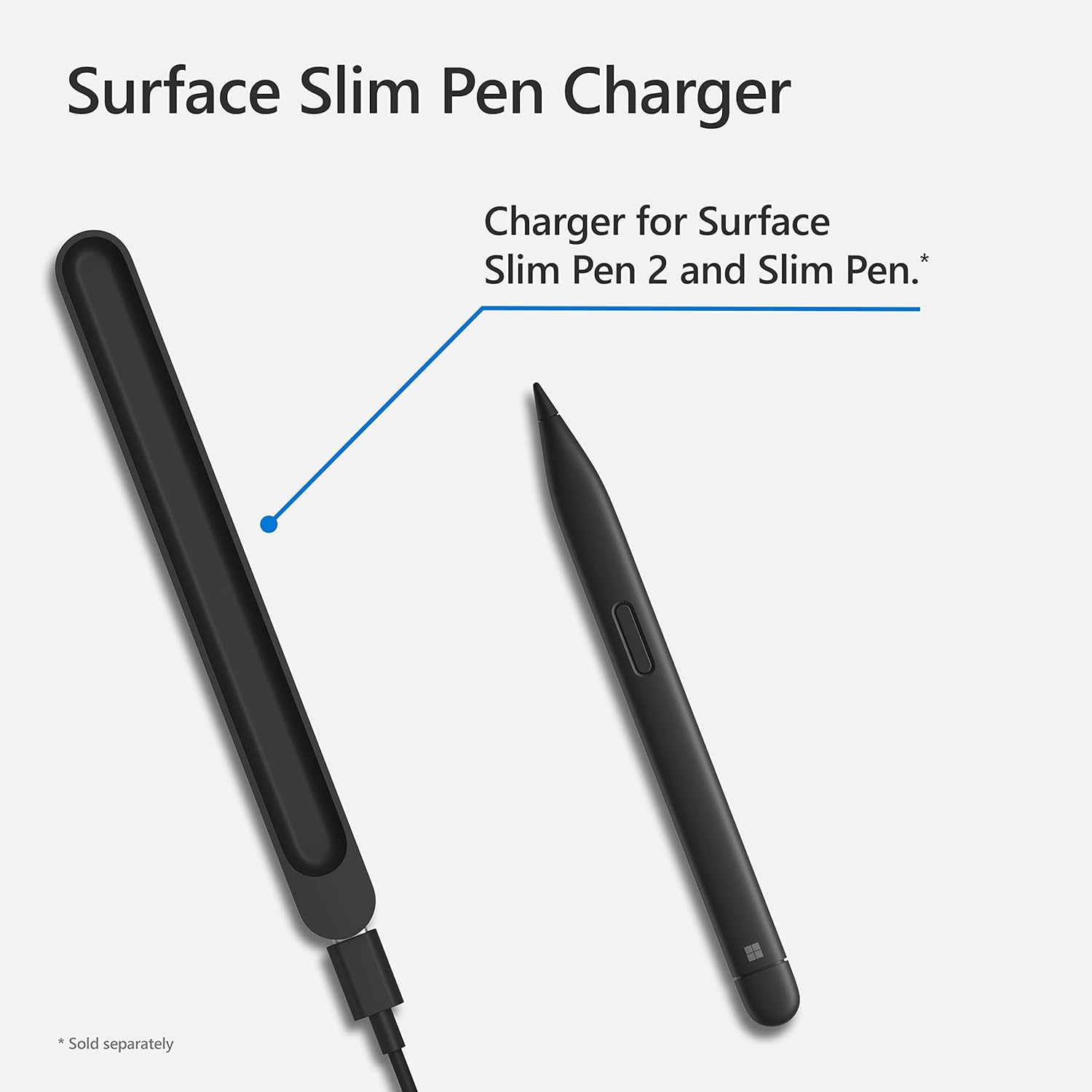 Microsoft Surface Slim Pen Charger With Cable - Matte Black, Charging Adapter, USB Type A, Black