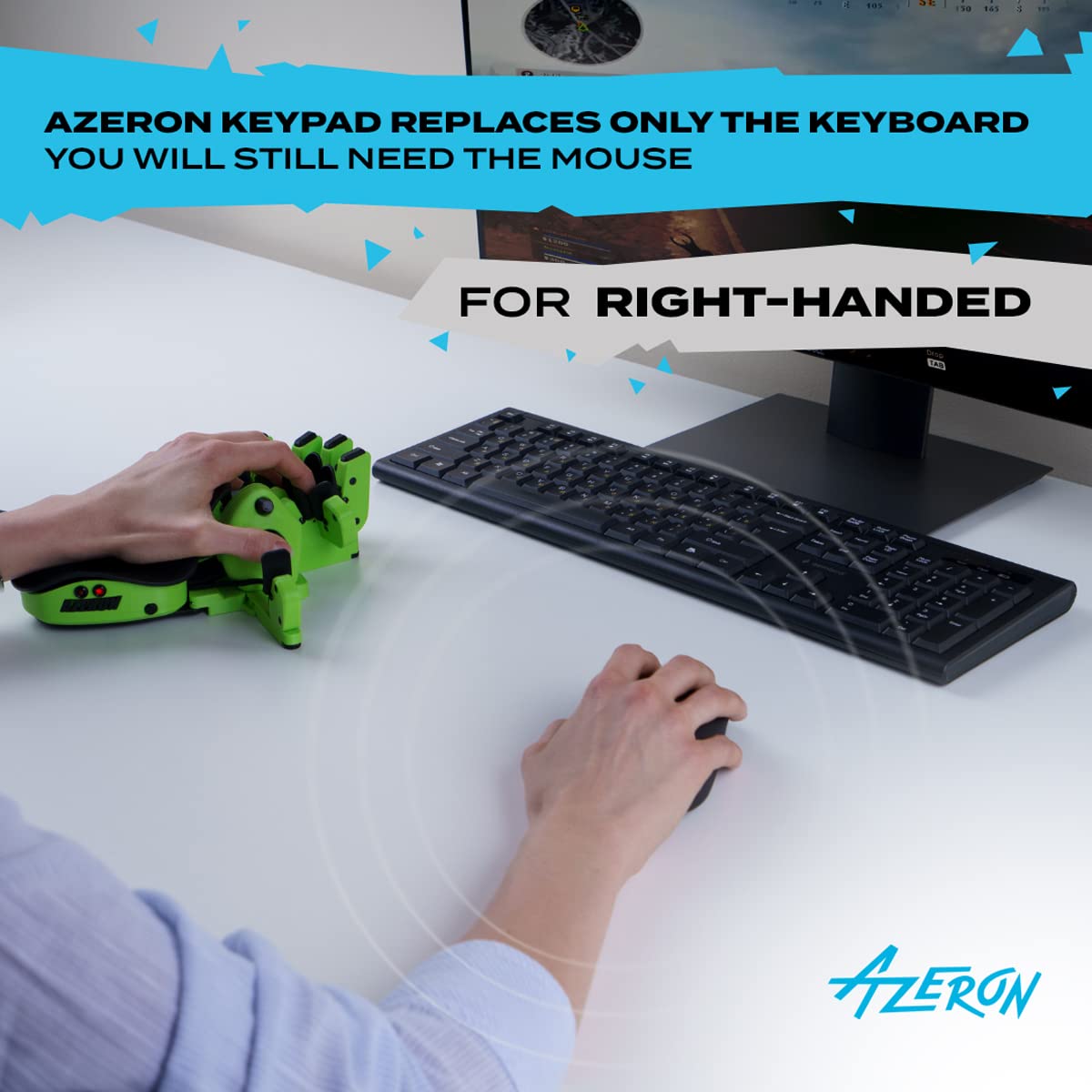 Azeron Classic – Programmable Gaming Keyboard for PC Gaming – 3D Printed Customized Keypad with Analog Thumbstick and 26 Programmable Keys for Left Hand (Blue)