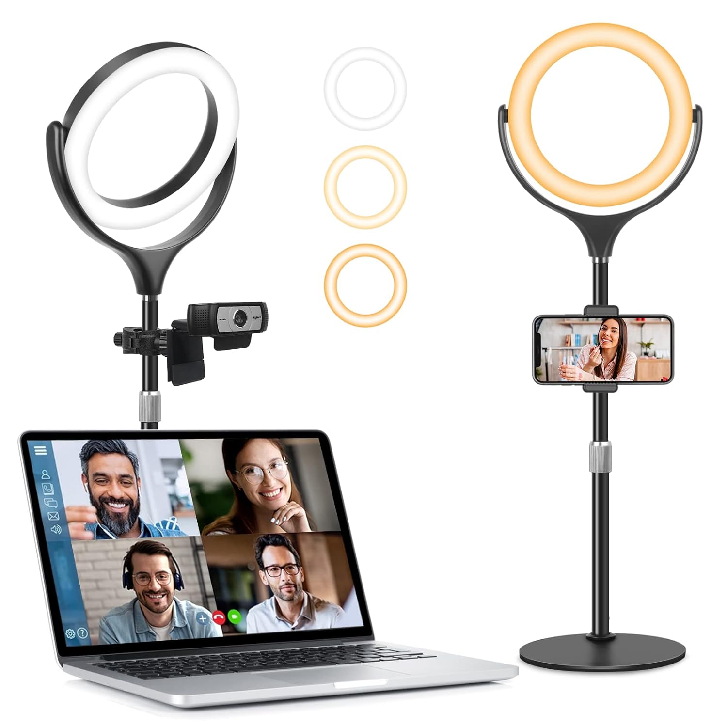 Selfie Ring Light for Desk Computer Laptop Video Conference Recording, Evershop Ring Light with Adjustable Metal Stand&Phone Holder for Zoom Meeting, Video Call, Makeup, Live Stream, Tiktok/YouTube