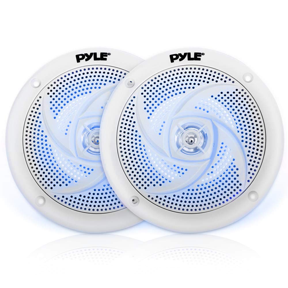 Pyle Waterproof Rated Marine Speakers, Low-Profile Slim Style Speaker Pair with Built-in Led Lights, 5.25''-Inch (180 Watt) Plmrs53Wl