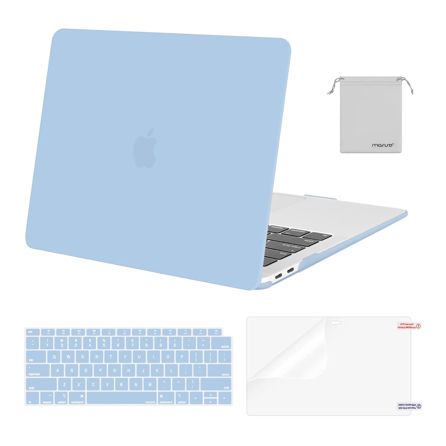 MOSISO MacBook Air 13 inch Case 2020 2019 2018 Release A2179 A1932 with Retina Display, Plastic Hard Shell&Keyboard Cover&Screen Protector&Storage Bag Compatible with MacBook Air 13, Airy Blue