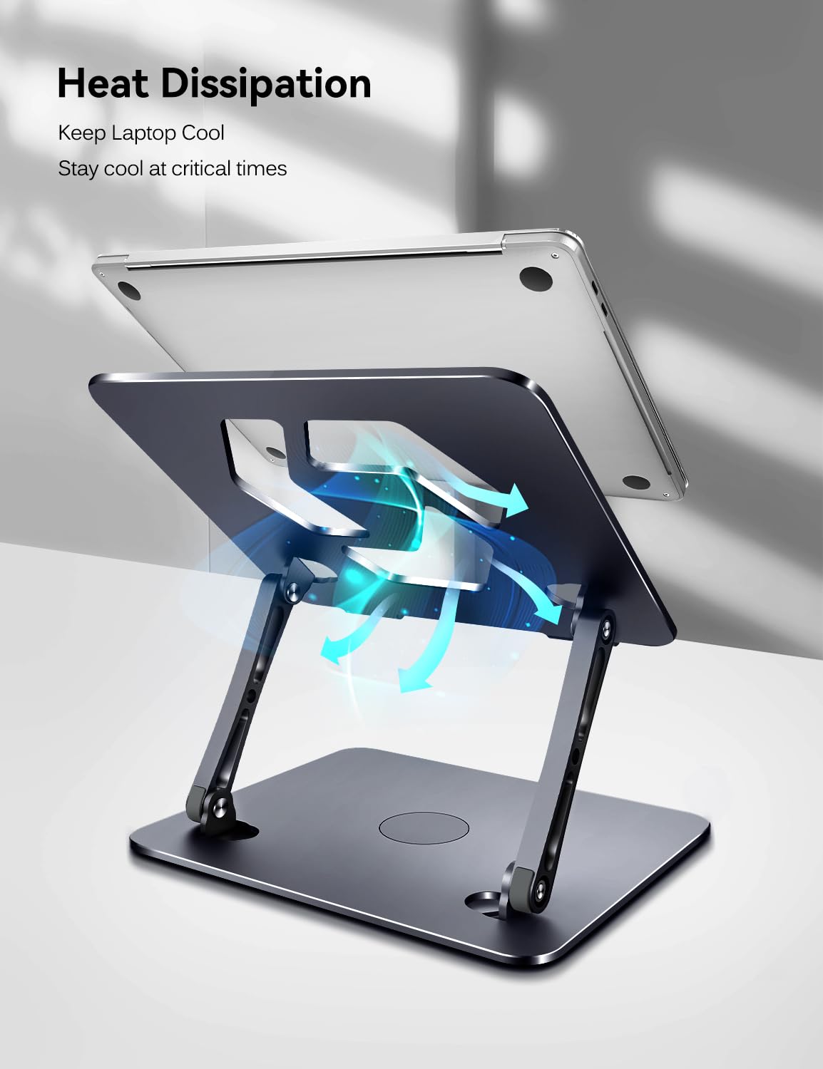 ivoler Laptop Stand for Desk,Adjustable Computer Stand with 360° Rotating Base,Foldable & Portable Laptop Riser,Stable Typing, Suitable for Collaborative Work,Fits Laptop up to 16 inches [Spacel gray]